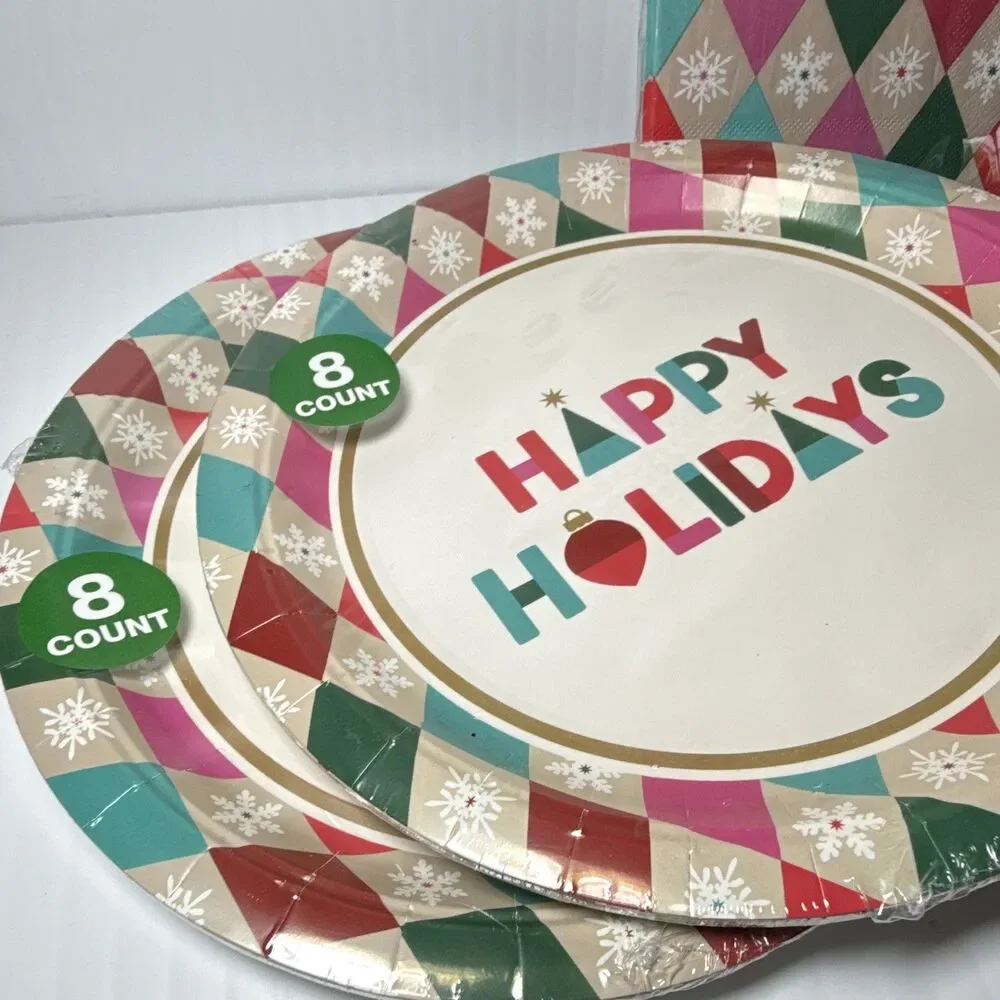 Festive Voice Christmas Party Tableware 8ct 9in Paper Plates, Argyle 6pk